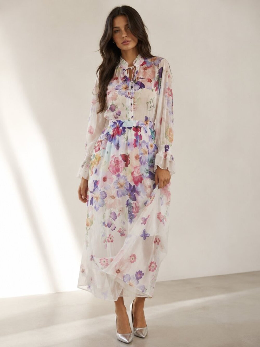 Floral Butterfly Chiffon Set Skirt and Top Size Medium (fits Small)